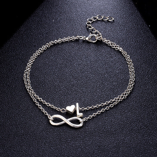 Heart-Shaped Alloy Anklet for Women European Style Fashion Jewelry