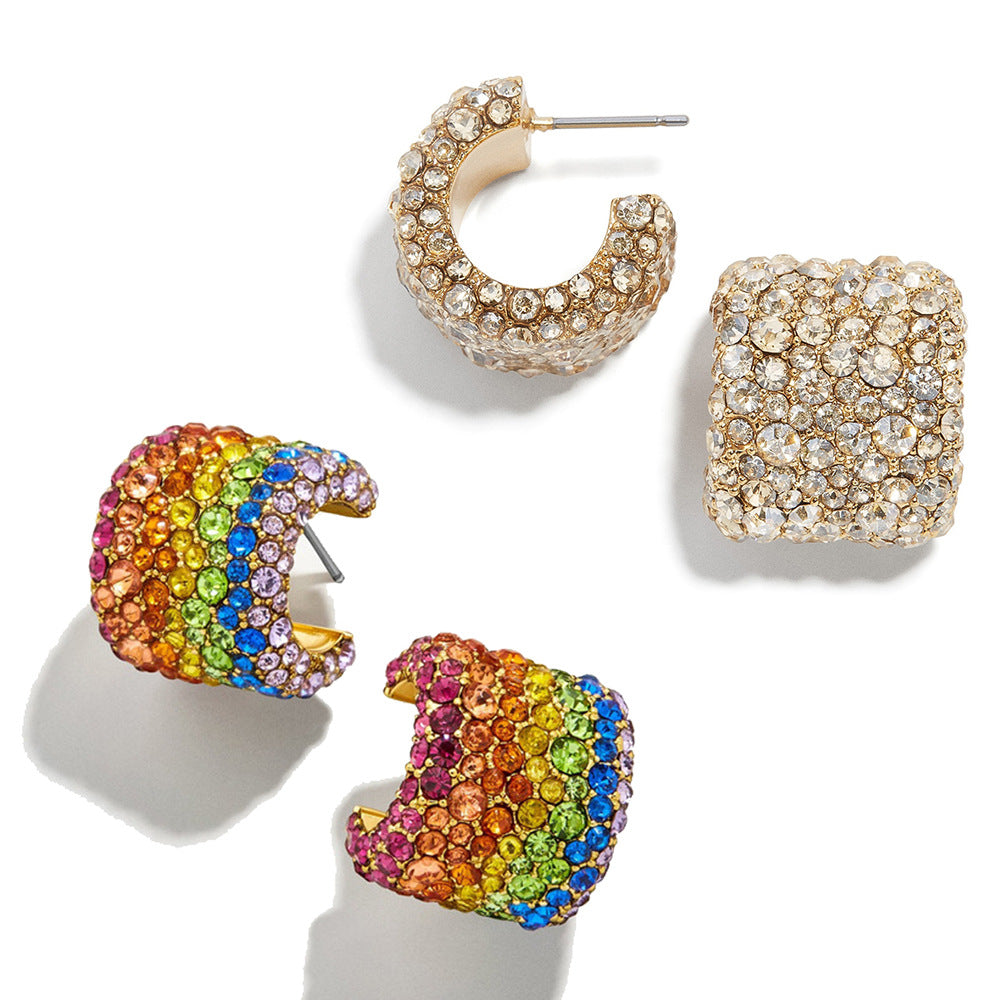 Orecchini Unisex a U in Lega Placcata con Strass Arcobaleno
