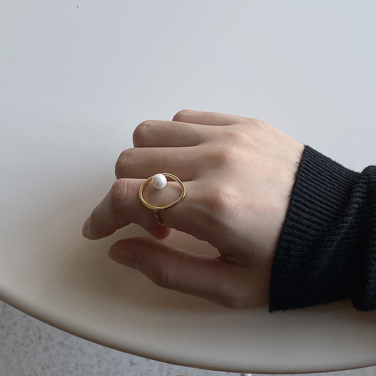 Anillo de Corazón Geométrico Minimalista de Plata de Ley 925 con Perla Incrustada para Mujer