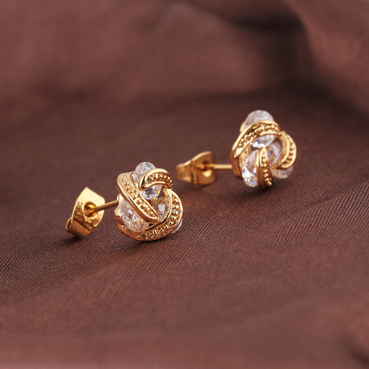 18K Gold Plated or Rhodium Plated Wave Shape Zircon Stud Earrings for Women Copper Base Original Design