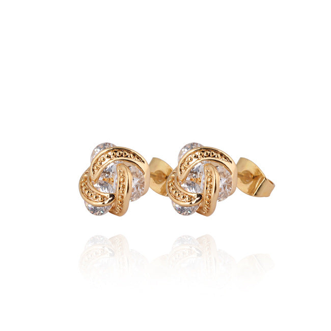 18K Gold Plated or Rhodium Plated Wave Shape Zircon Stud Earrings for Women Copper Base Original Design
