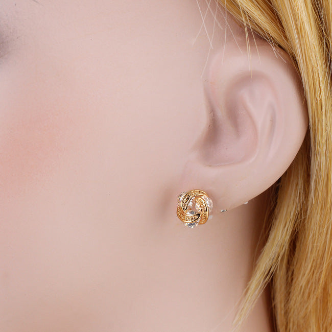 18K Gold Plated or Rhodium Plated Wave Shape Zircon Stud Earrings for Women Copper Base Original Design