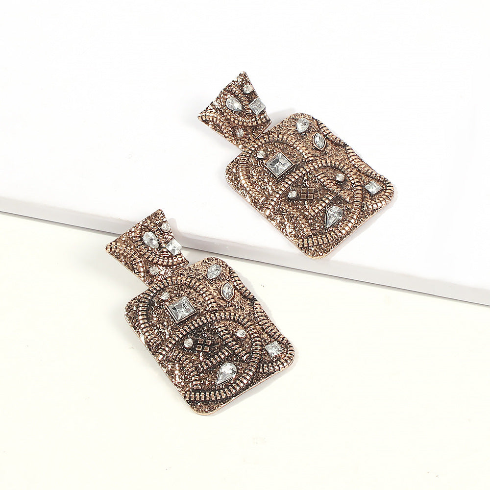 Orecchini geometrici in lega placcata con strass, di lusso vintage, pendenti alla moda retrò
