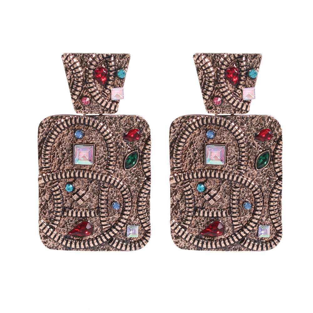 Orecchini geometrici in lega placcata con strass, di lusso vintage, pendenti alla moda retrò