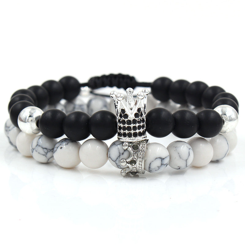 Fashion Crown Alloy Bracelet with Turquoise and Rhinestone Inlay for Unisex