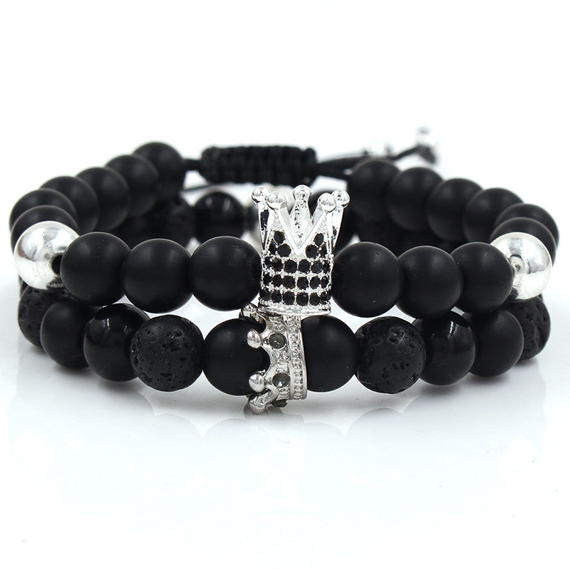 Fashion Crown Alloy Bracelet with Turquoise and Rhinestone Inlay for Unisex