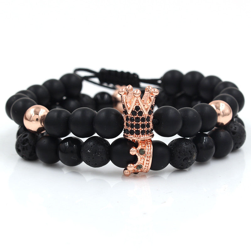 Fashion Crown Alloy Bracelet with Turquoise and Rhinestone Inlay for Unisex