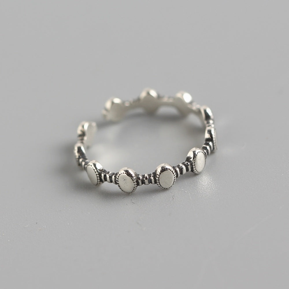 Geometric Round Polished 925 Sterling Silver Ring for Women