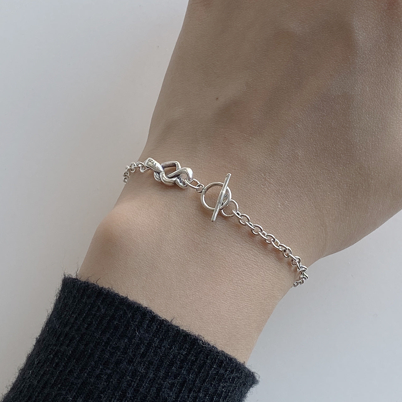 Minimalist 925 Sterling Silver Geometric Heart Knot Bracelet for Women