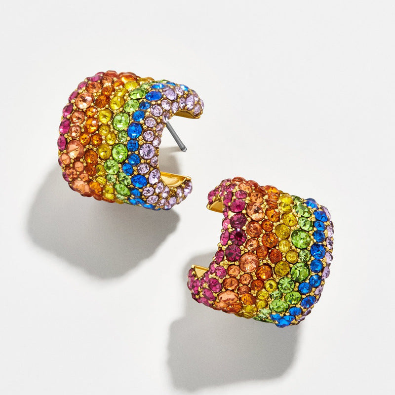 Orecchini Unisex a U in Lega Placcata con Strass Arcobaleno