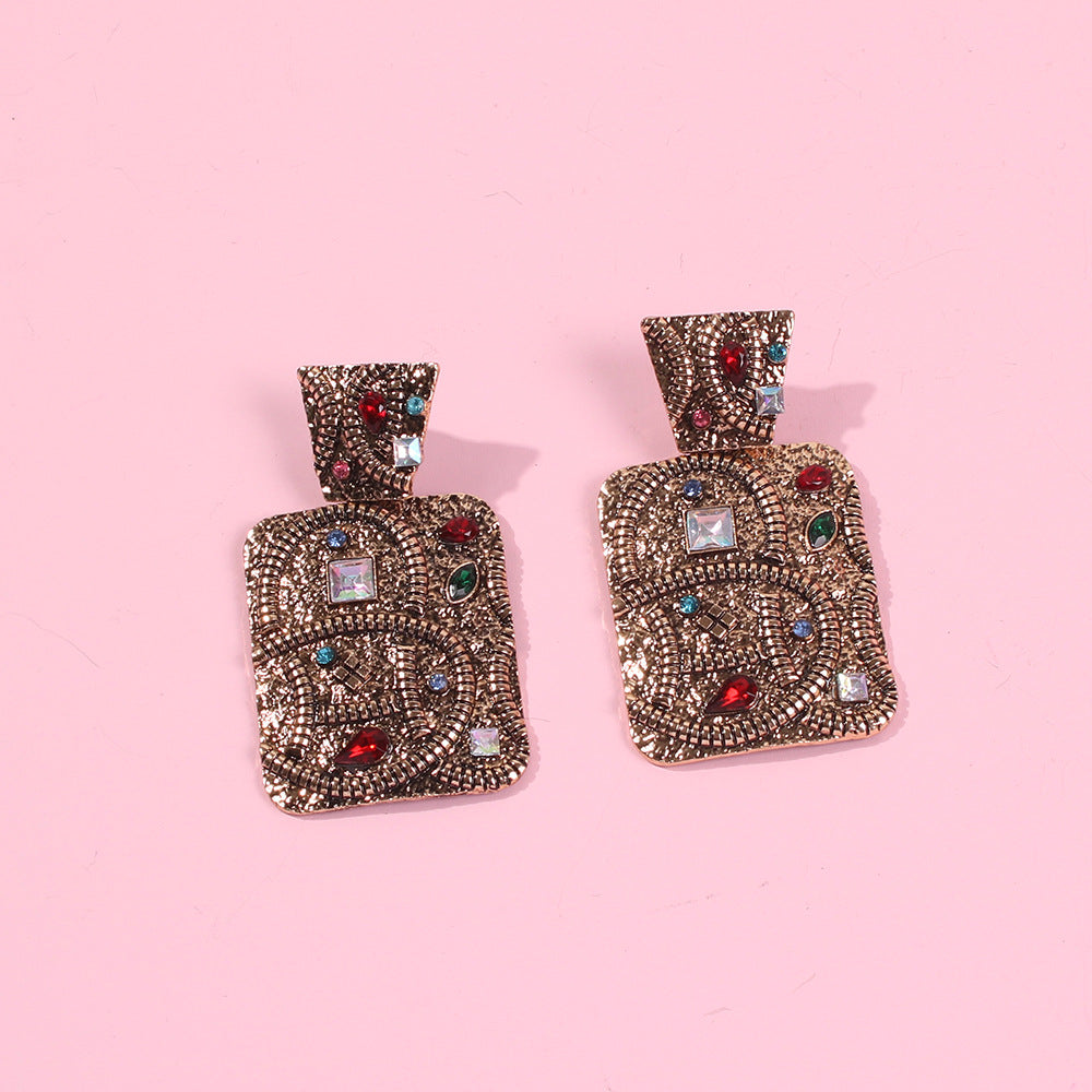 Orecchini geometrici in lega placcata con strass, di lusso vintage, pendenti alla moda retrò