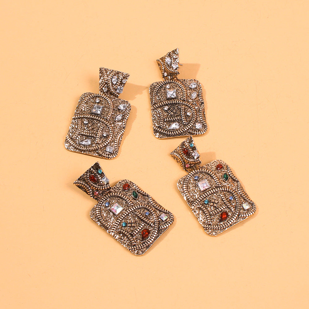 Orecchini geometrici in lega placcata con strass, di lusso vintage, pendenti alla moda retrò