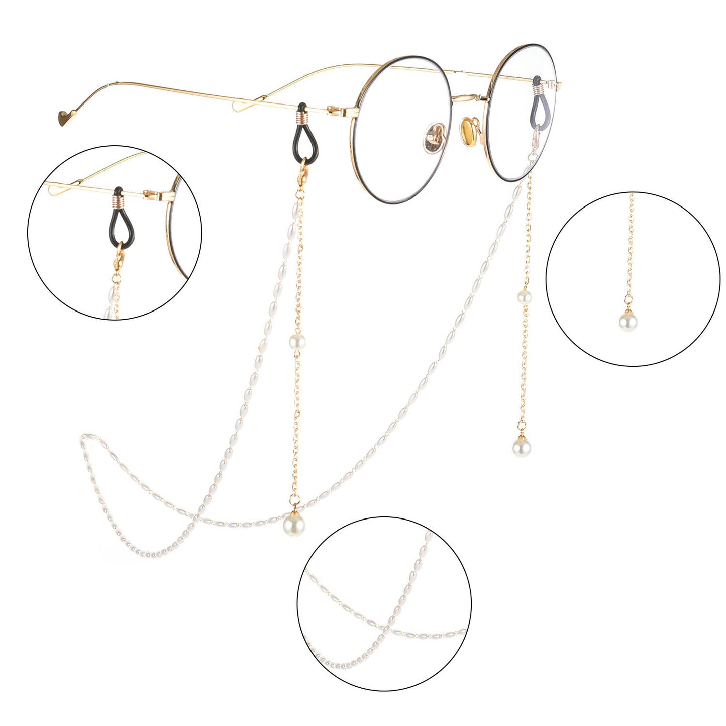 Elegant Alloy Rice Pearl Chain Eyeglass Holder for Women