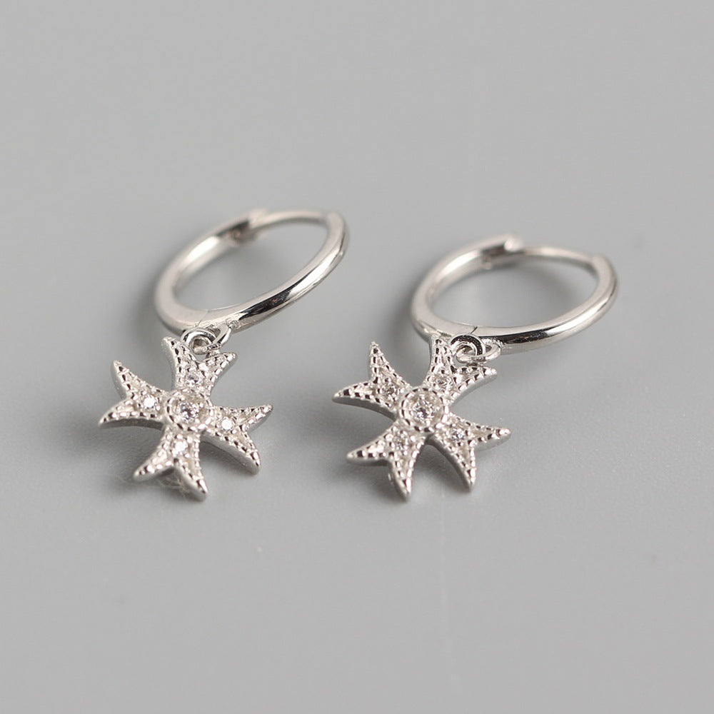 Orecchini di lusso con croce in argento sterling 925 e diamanti