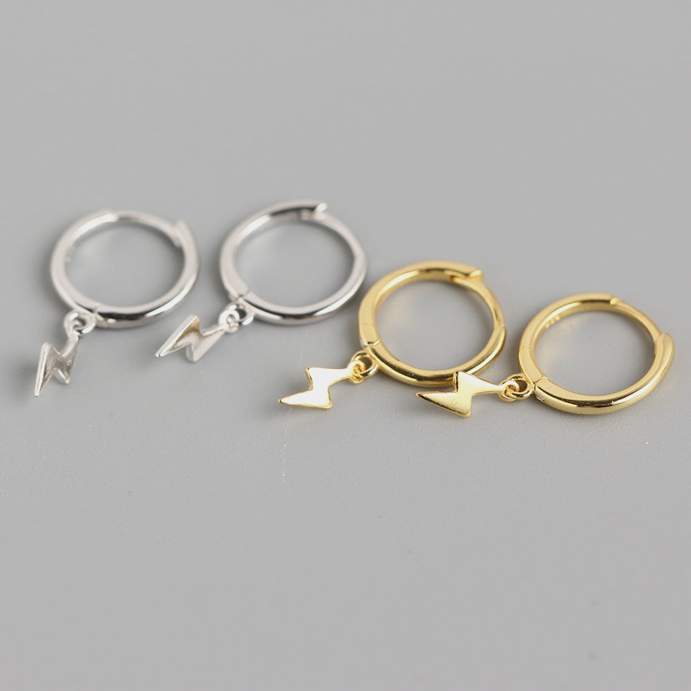 Orecchini a forma di fulmine lucidi, minimalistici e dolci, in argento sterling 925, da donna