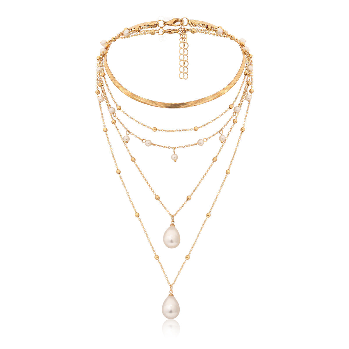 Collana con Pendente Geometrico a Chiusura a Levetta Creativa in Lega Placcata con Strass, Collana Multistrato Stile Luna e Perla per Donna