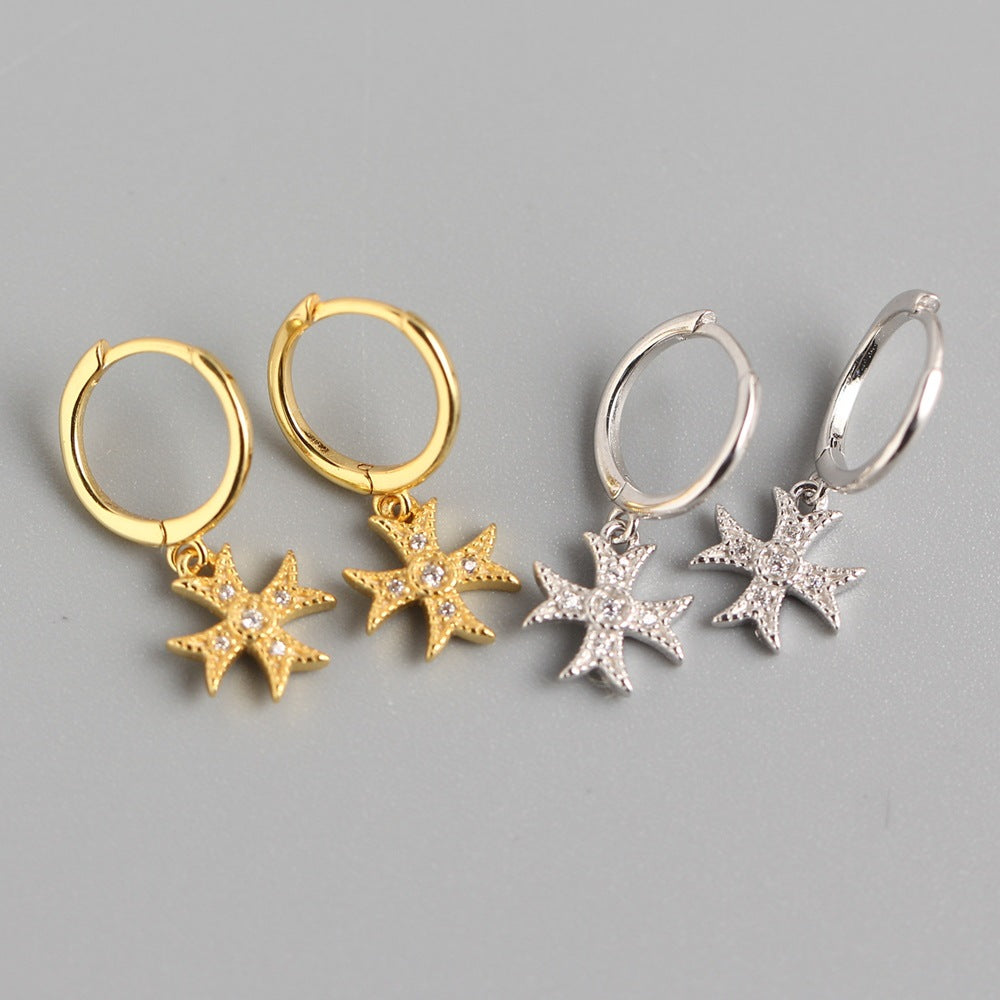Orecchini di lusso con croce in argento sterling 925 e diamanti