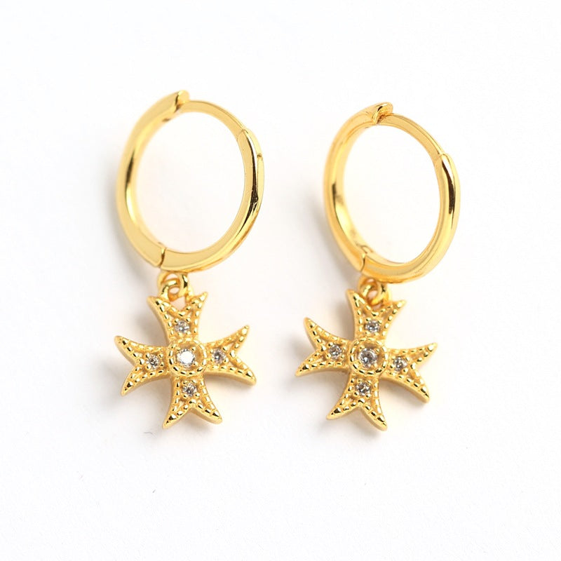 Orecchini di lusso con croce in argento sterling 925 e diamanti