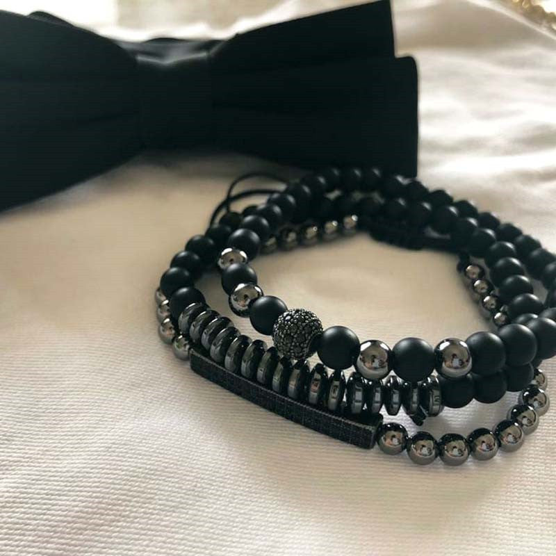 Matte Geometric Brass Bracelet Set with Cubic Zirconia Inlay for Unisex