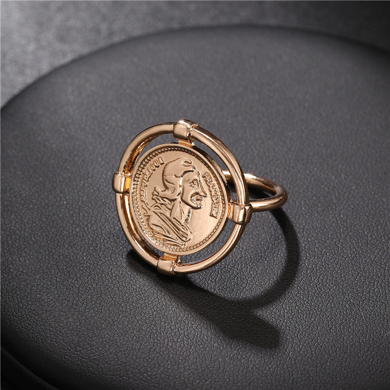 Geometric Hollow Head Plated Zinc Alloy Ring Unisex