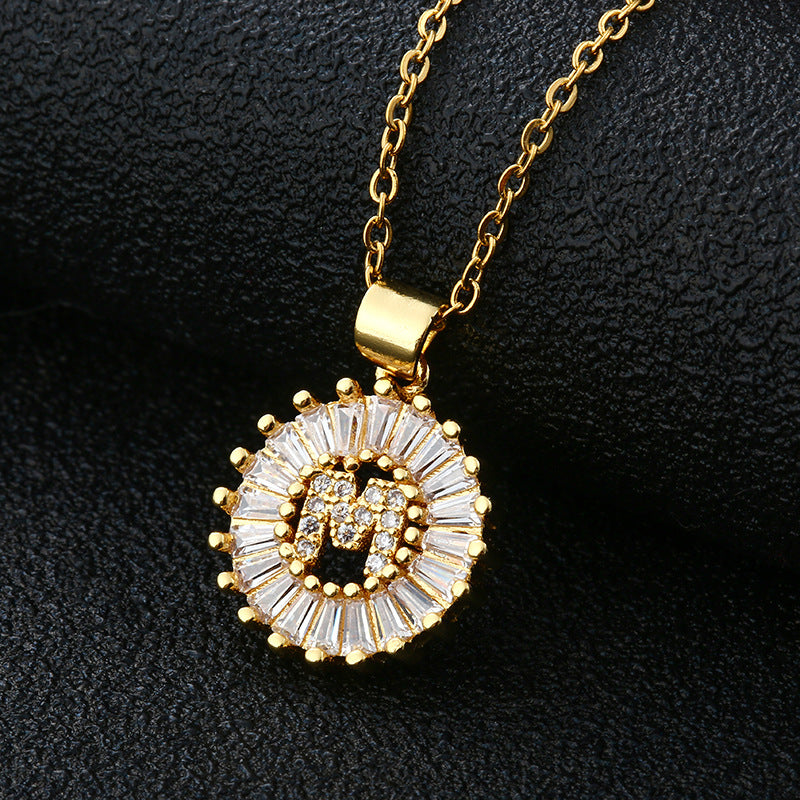 Collar con Letra para Mujer, Colgante de Cobre con Circonita Cúbica en Cadena O de Acero Inoxidable, Collar Casual de Moda
