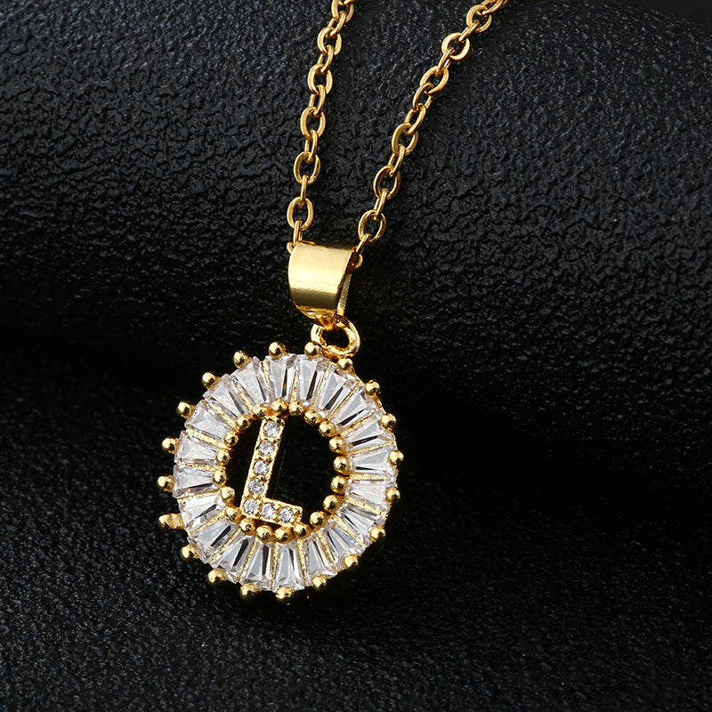 Collar con Letra para Mujer, Colgante de Cobre con Circonita Cúbica en Cadena O de Acero Inoxidable, Collar Casual de Moda