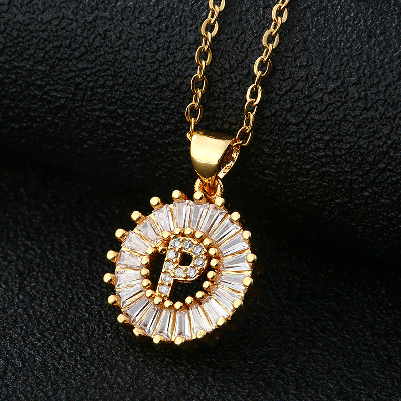 Collar con Letra para Mujer, Colgante de Cobre con Circonita Cúbica en Cadena O de Acero Inoxidable, Collar Casual de Moda