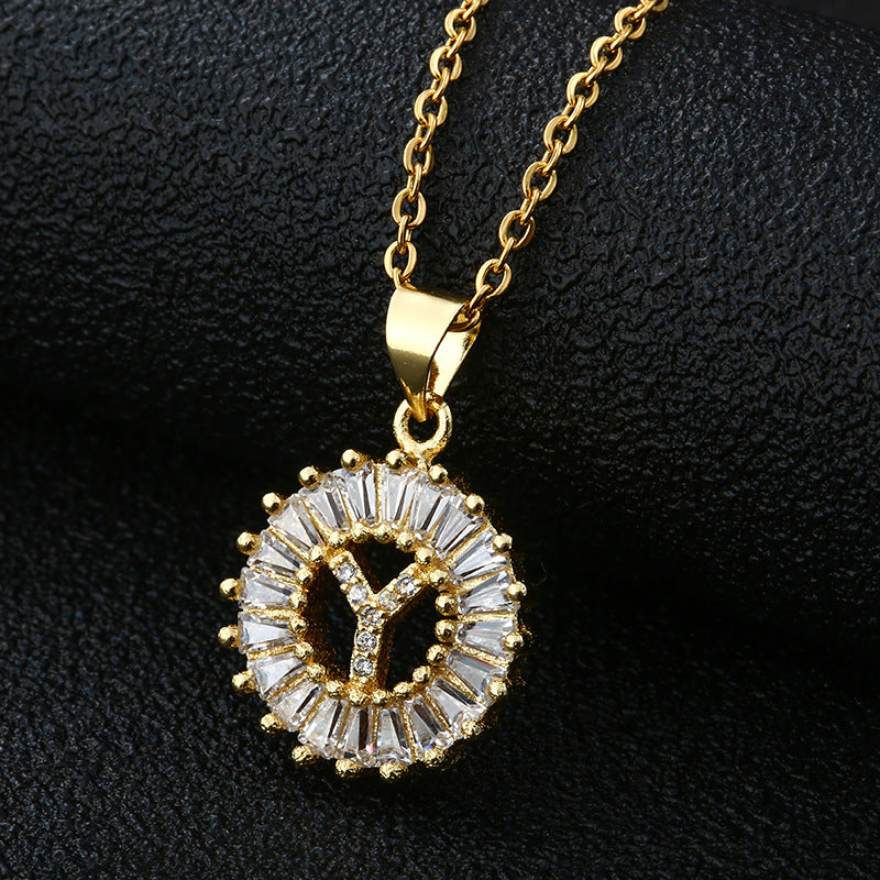 Collar con Letra para Mujer, Colgante de Cobre con Circonita Cúbica en Cadena O de Acero Inoxidable, Collar Casual de Moda