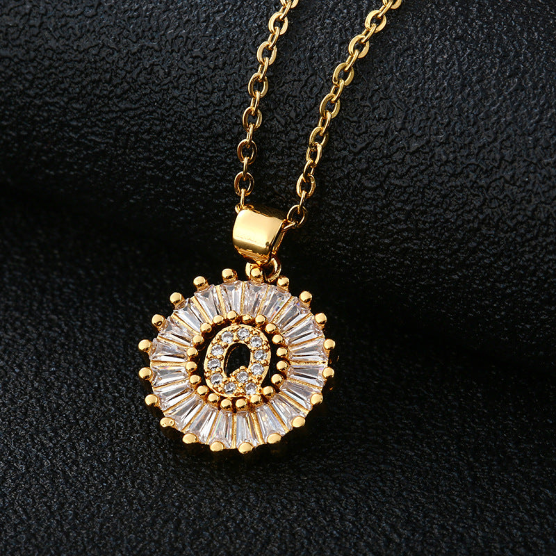 Collar con Letra para Mujer, Colgante de Cobre con Circonita Cúbica en Cadena O de Acero Inoxidable, Collar Casual de Moda