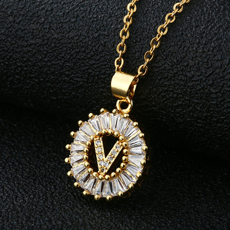 Collar con Letra para Mujer, Colgante de Cobre con Circonita Cúbica en Cadena O de Acero Inoxidable, Collar Casual de Moda
