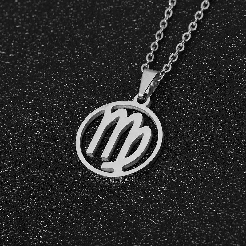 Collana Segno Zodiacale Acciaio Inossidabile Catena a O Ciondolo Moda Minimalista per Regalo di Compleanno Unisex