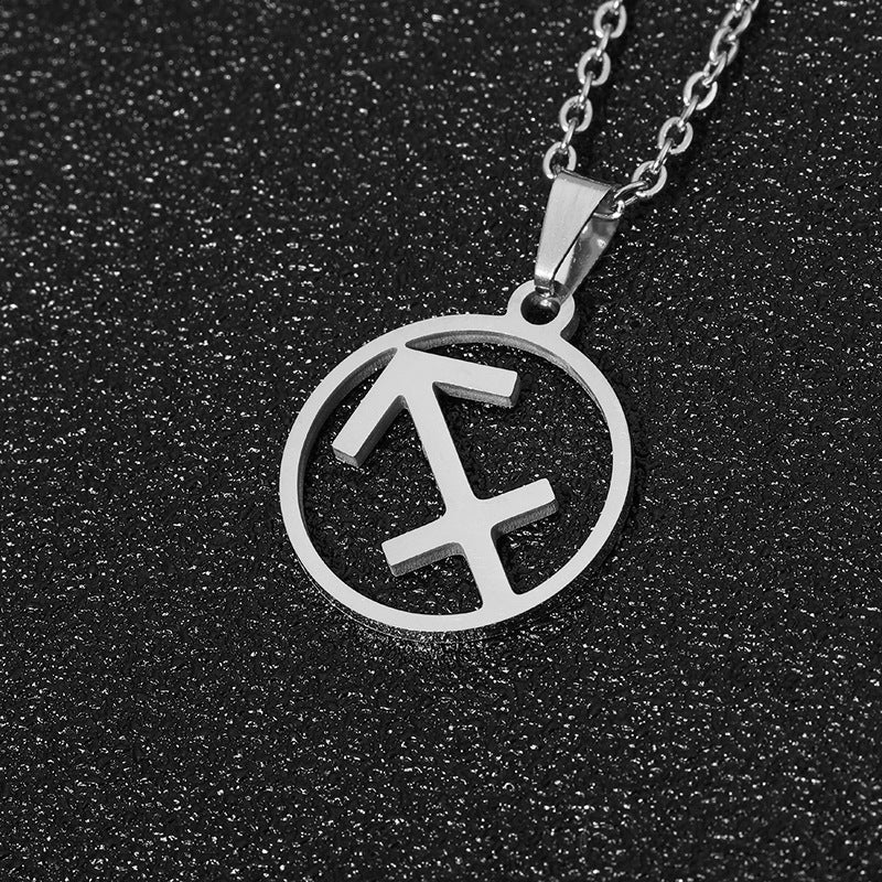 Collana Segno Zodiacale Acciaio Inossidabile Catena a O Ciondolo Moda Minimalista per Regalo di Compleanno Unisex