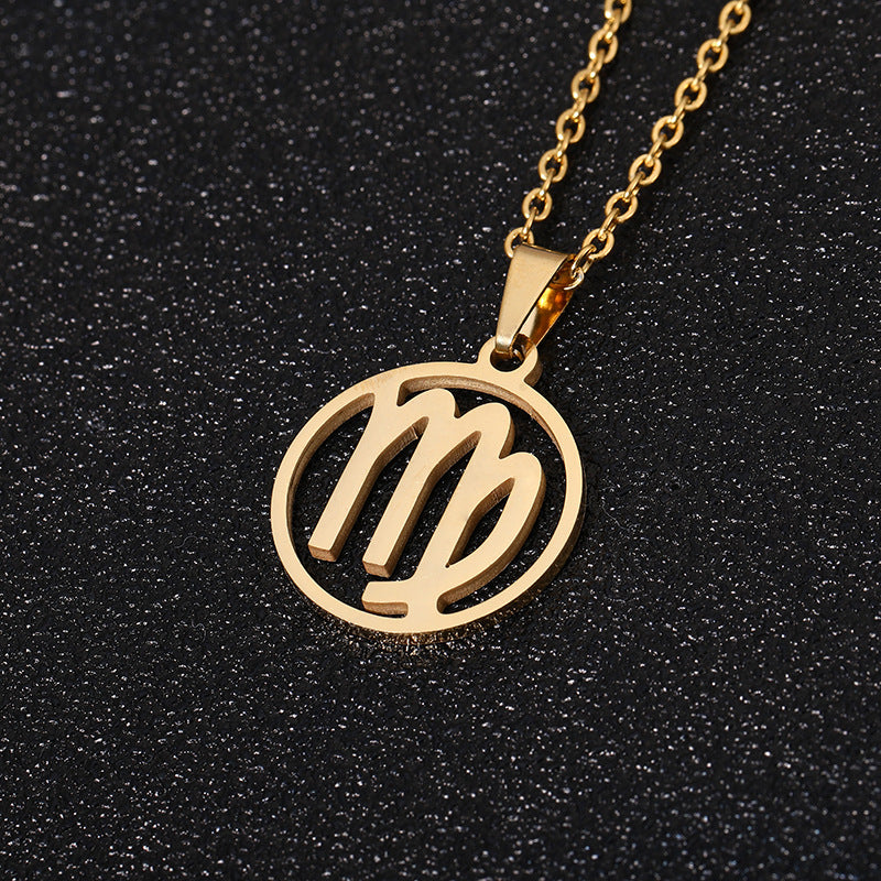 Collana Segno Zodiacale Acciaio Inossidabile Catena a O Ciondolo Moda Minimalista per Regalo di Compleanno Unisex