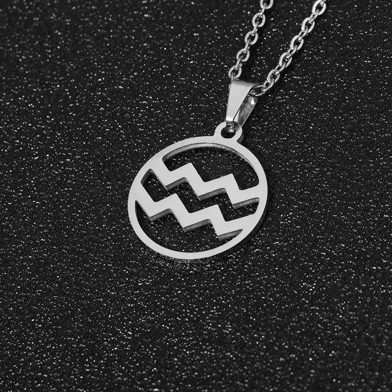Collana Segno Zodiacale Acciaio Inossidabile Catena a O Ciondolo Moda Minimalista per Regalo di Compleanno Unisex