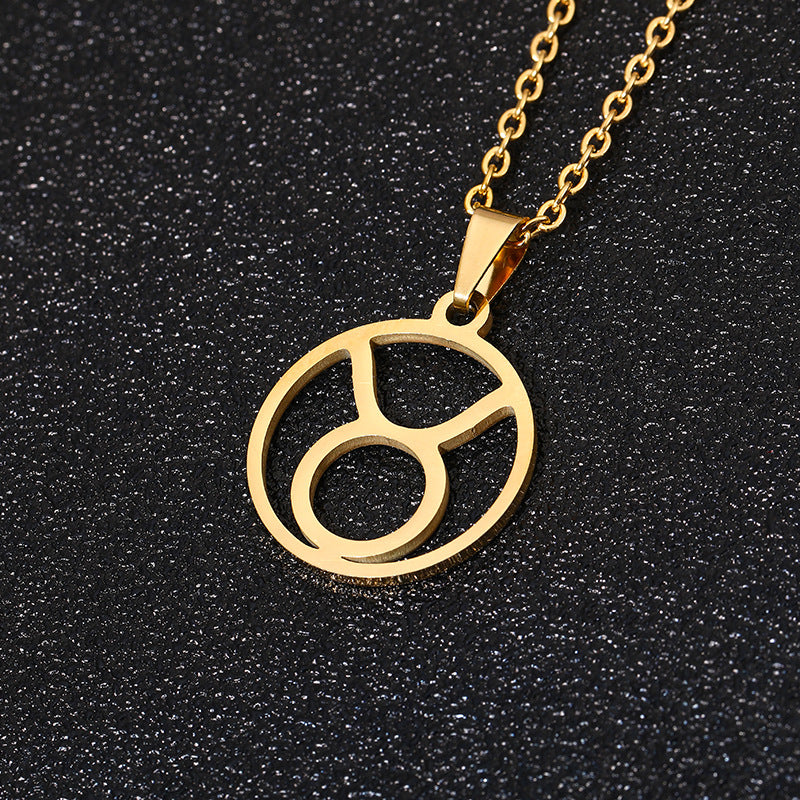 Collana Segno Zodiacale Acciaio Inossidabile Catena a O Ciondolo Moda Minimalista per Regalo di Compleanno Unisex