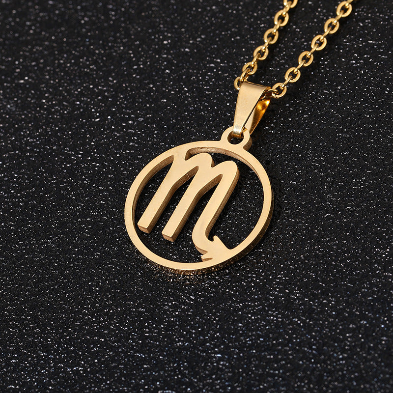 Collana Segno Zodiacale Acciaio Inossidabile Catena a O Ciondolo Moda Minimalista per Regalo di Compleanno Unisex