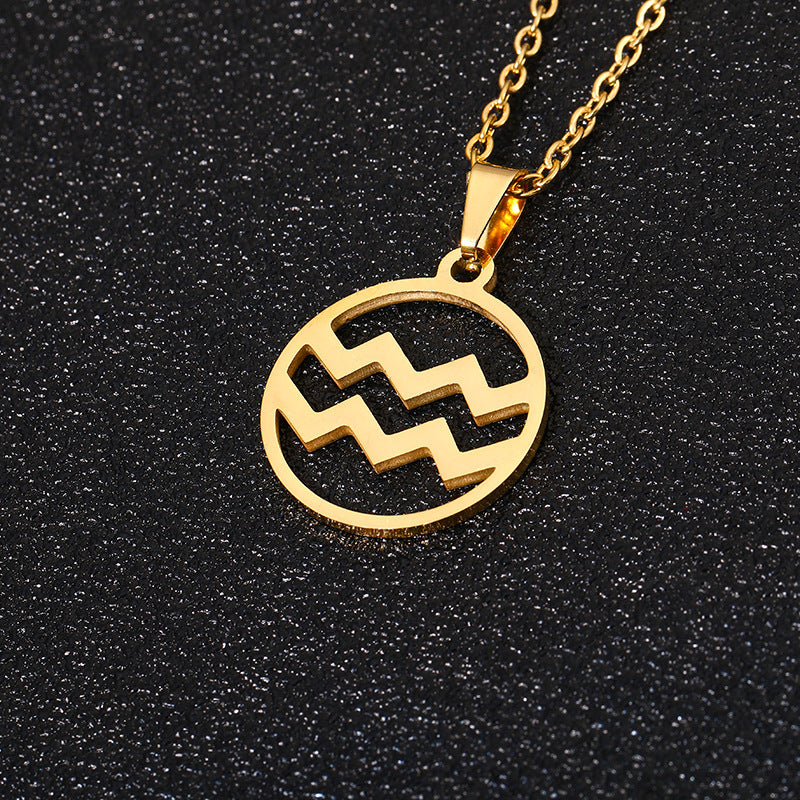 Collana Segno Zodiacale Acciaio Inossidabile Catena a O Ciondolo Moda Minimalista per Regalo di Compleanno Unisex