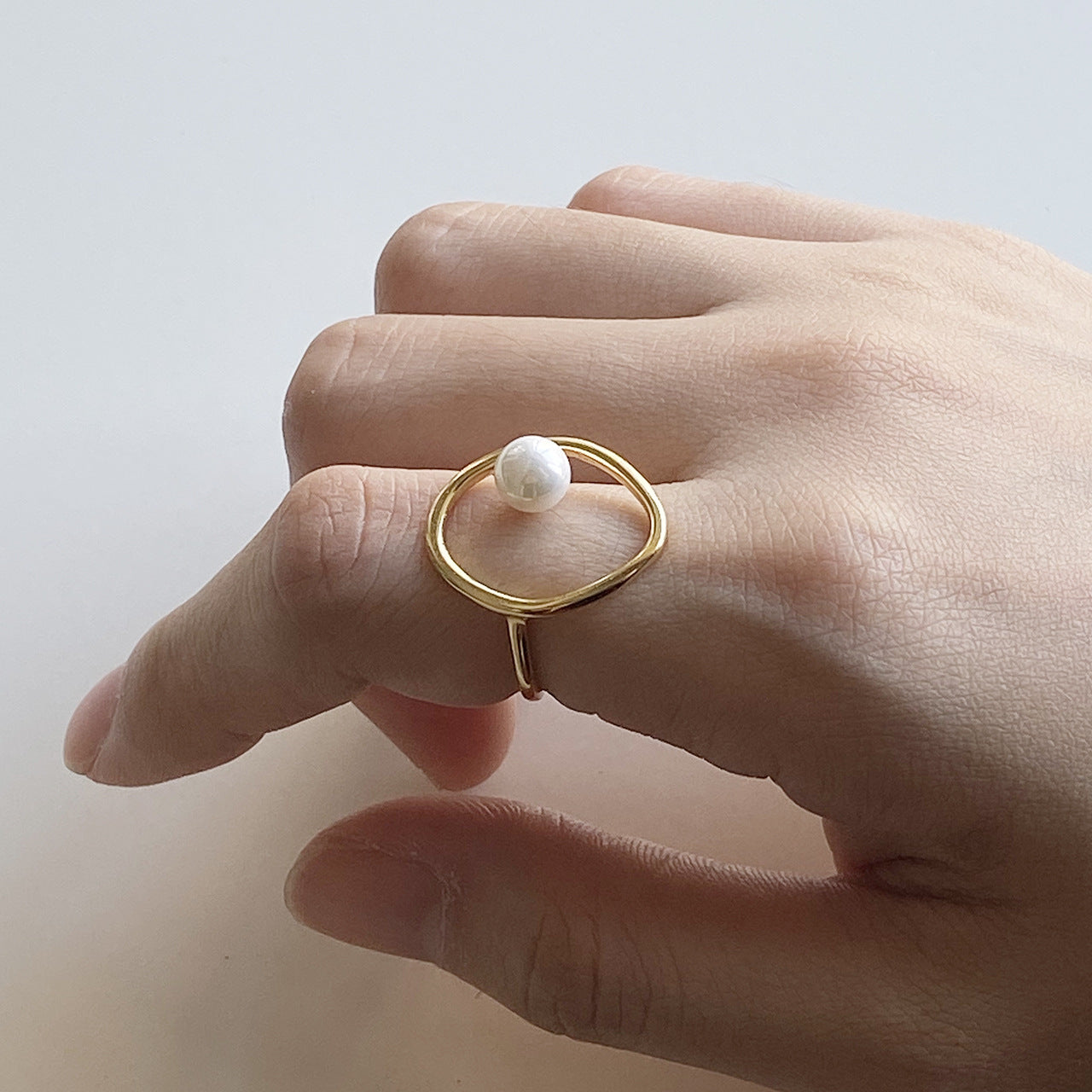 Anillo de Corazón Geométrico Minimalista de Plata de Ley 925 con Perla Incrustada para Mujer