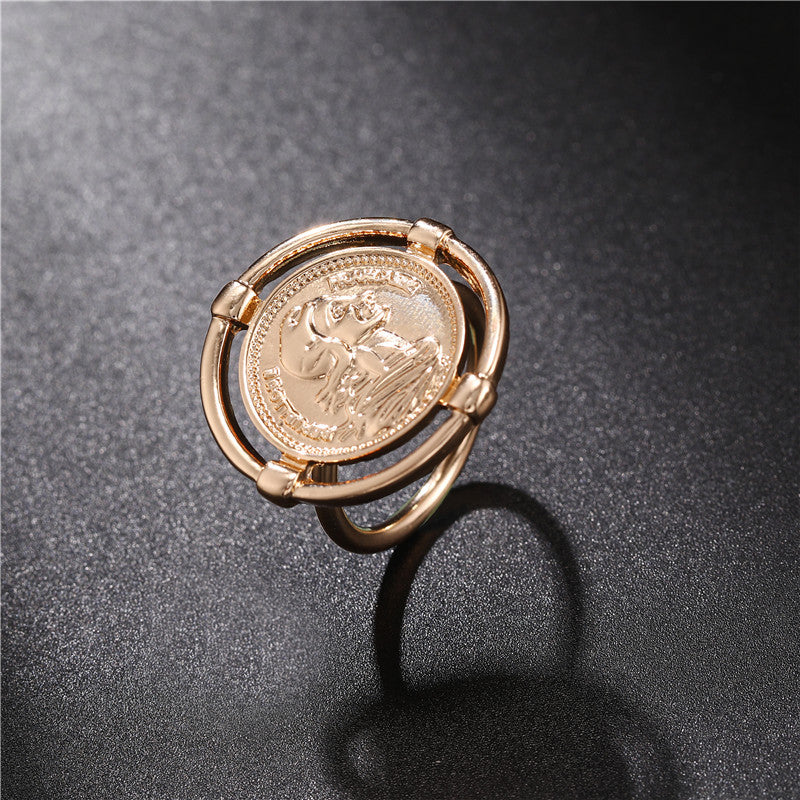Geometric Hollow Head Plated Zinc Alloy Ring Unisex