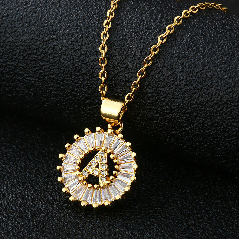 Collar con Letra para Mujer, Colgante de Cobre con Circonita Cúbica en Cadena O de Acero Inoxidable, Collar Casual de Moda
