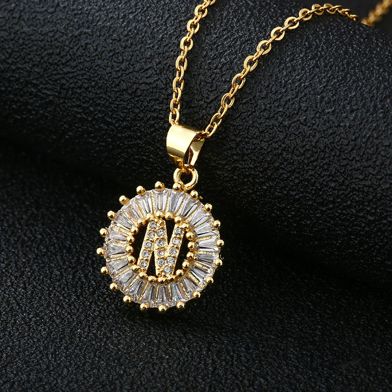 Collar con Letra para Mujer, Colgante de Cobre con Circonita Cúbica en Cadena O de Acero Inoxidable, Collar Casual de Moda