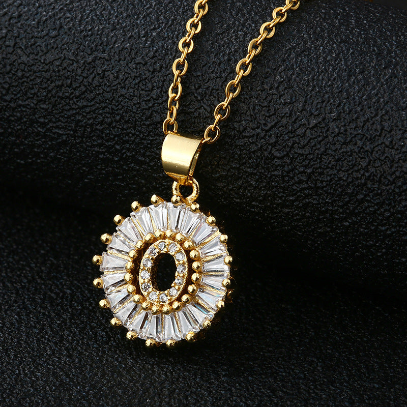 Collar con Letra para Mujer, Colgante de Cobre con Circonita Cúbica en Cadena O de Acero Inoxidable, Collar Casual de Moda