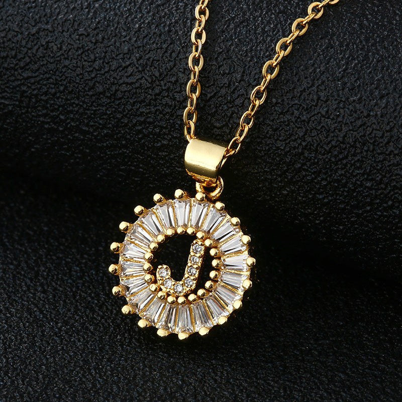 Collar con Letra para Mujer, Colgante de Cobre con Circonita Cúbica en Cadena O de Acero Inoxidable, Collar Casual de Moda