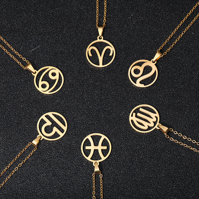 Collana Segno Zodiacale Acciaio Inossidabile Catena a O Ciondolo Moda Minimalista per Regalo di Compleanno Unisex