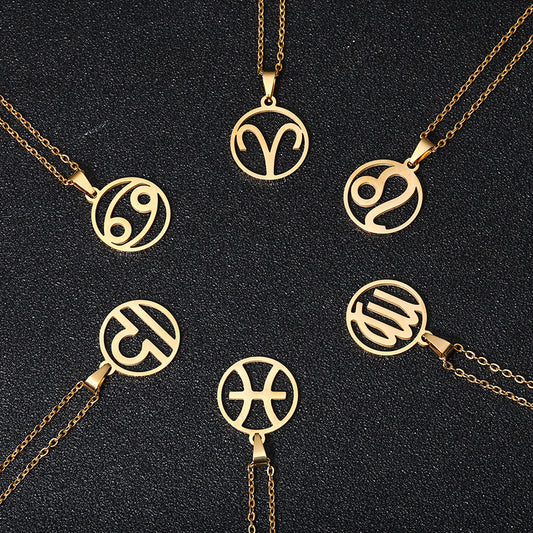 Collana Segno Zodiacale Acciaio Inossidabile Catena a O Ciondolo Moda Minimalista per Regalo di Compleanno Unisex