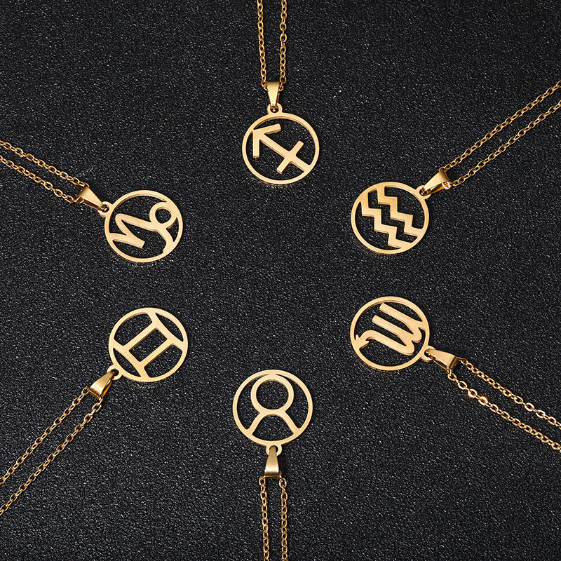 Collana Segno Zodiacale Acciaio Inossidabile Catena a O Ciondolo Moda Minimalista per Regalo di Compleanno Unisex