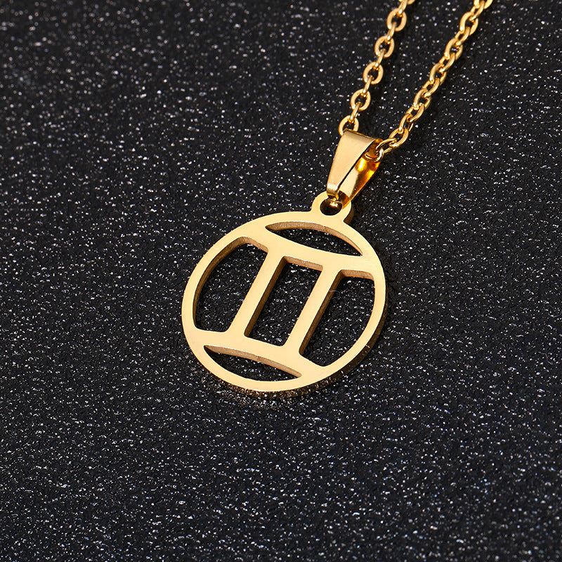 Collana Segno Zodiacale Acciaio Inossidabile Catena a O Ciondolo Moda Minimalista per Regalo di Compleanno Unisex