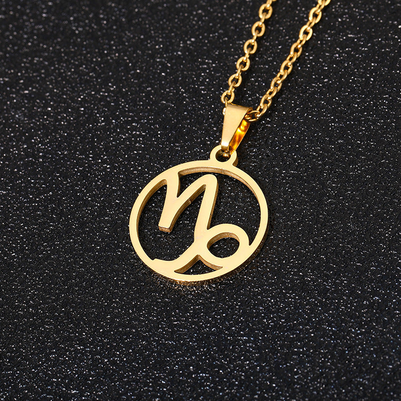 Collana Segno Zodiacale Acciaio Inossidabile Catena a O Ciondolo Moda Minimalista per Regalo di Compleanno Unisex