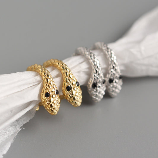 Pendientes de aro de serpiente de plata de ley 925 de lujo para streetwear