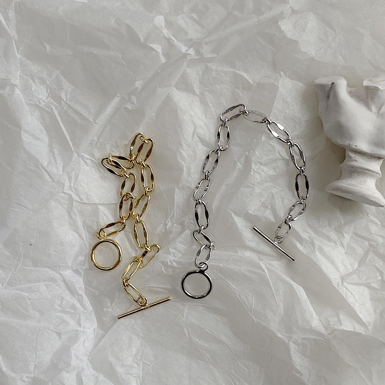 Bracciale da donna a catena grumetta ovale geometrica minimalista in argento sterling 925